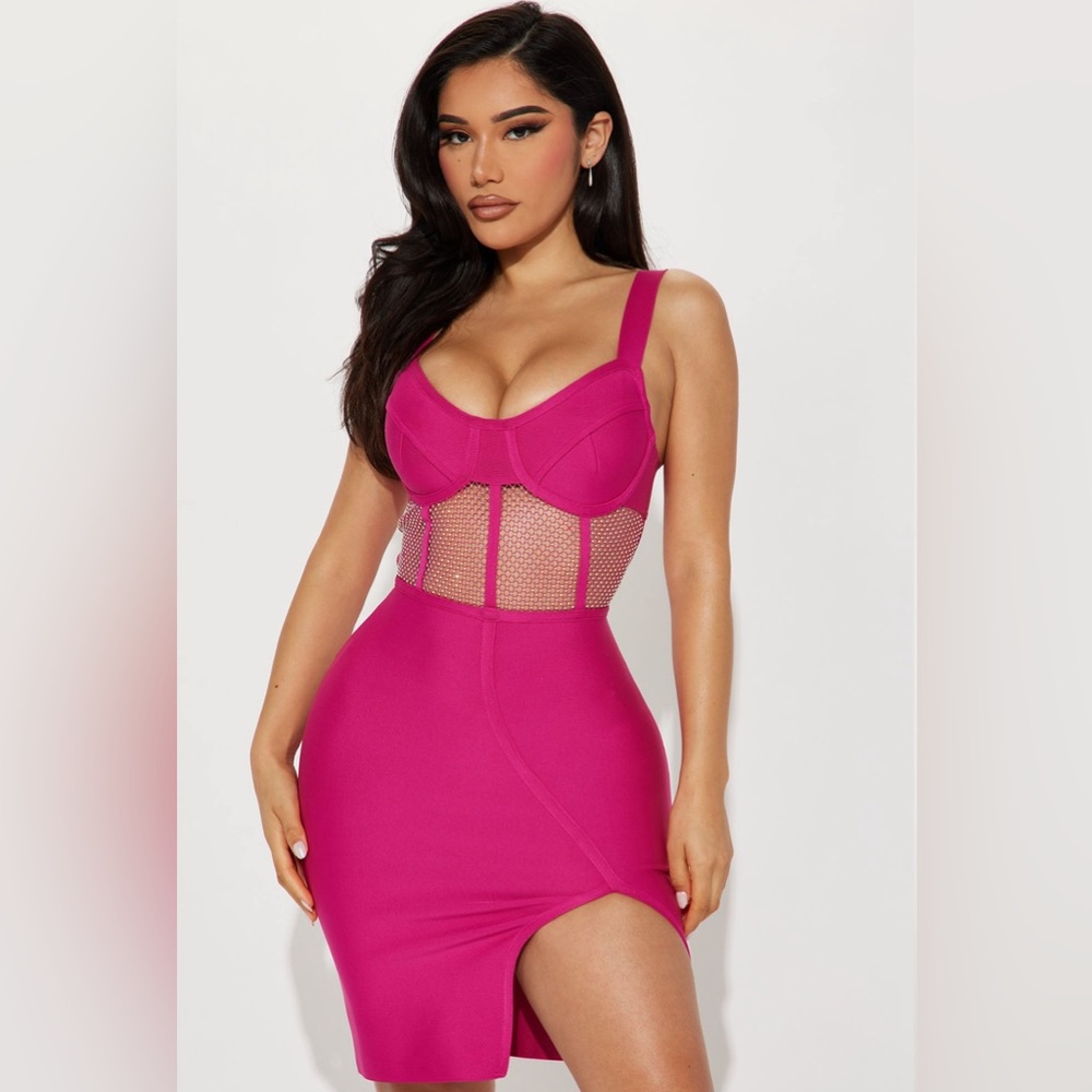Fashion Nova Blissful Bandage Mini Dress - Fuschia